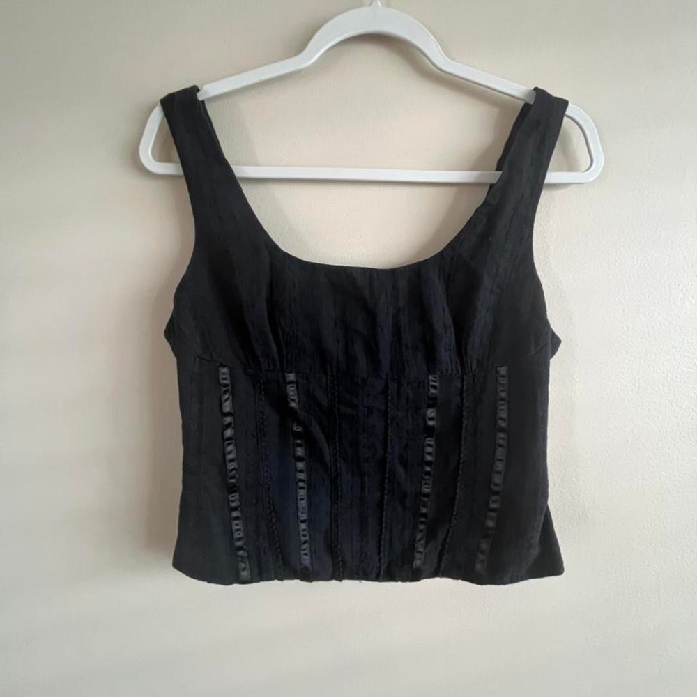 Princess Polly Black Cotton Corset Crop Top Structured Boning Size 6